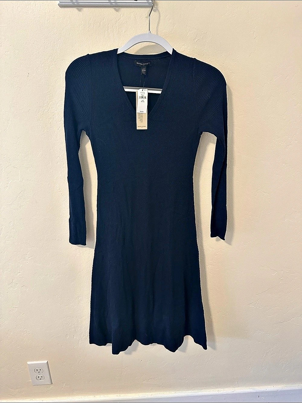 Banana Republic Collection Petite Ribbed Dress Ribbed Long Sleeve Dress in Blue